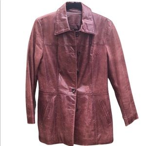 Burgundy “worn look” leather blazer